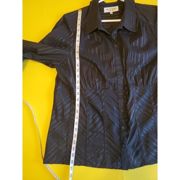 Womens Sz 18 Button Front Dressy 3/4 Sleeve Shinny Subtle Stipes Michel Antoni - Picture 7 of 11